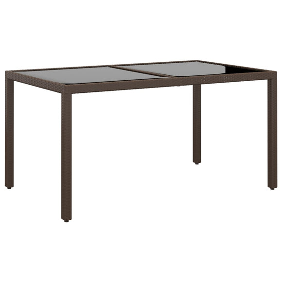 NNEVL Garden Table 150x90x75 cm Tempered Glass and Poly Rattan Brown