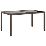 NNEVL Garden Table 150x90x75 cm Tempered Glass and Poly Rattan Brown