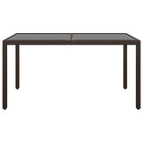 NNEVL Garden Table 150x90x75 cm Tempered Glass and Poly Rattan Brown