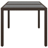 NNEVL Garden Table 150x90x75 cm Tempered Glass and Poly Rattan Brown