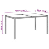 NNEVL Garden Table 150x90x75 cm Tempered Glass and Poly Rattan Brown