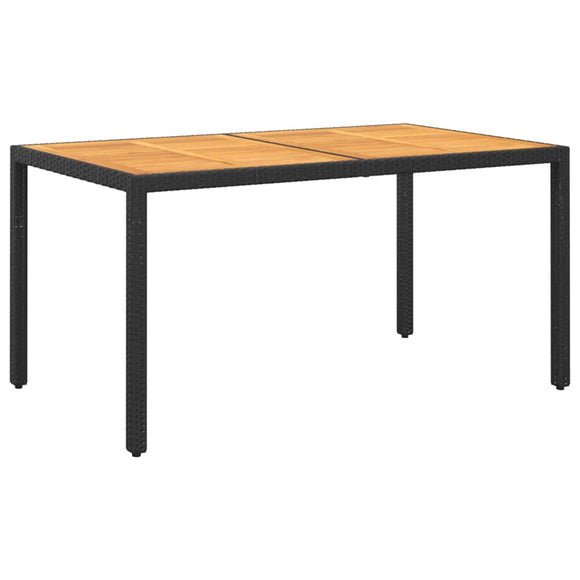 NNEVL Garden Table 150x90x75 cm Acacia Wood and Poly Rattan Black