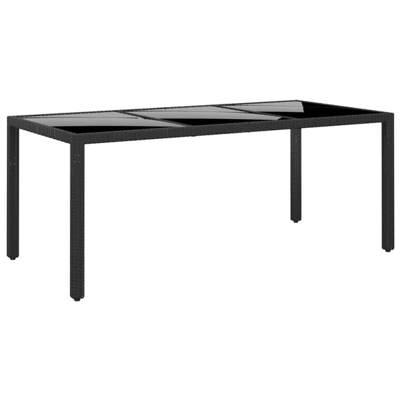 NNEVL Garden Table 190x90x75 cm Tempered Glass and Poly Rattan Black