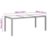 NNEVL Garden Table 190x90x75 cm Tempered Glass and Poly Rattan Black