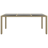 NNEVL Garden Table 190x90x75 cm Tempered Glass and Poly Rattan Beige