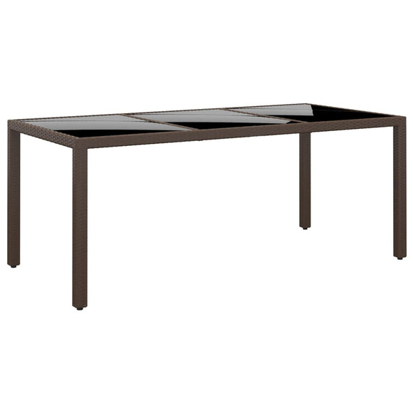 NNEVL Garden Table 190x90x75 cm Tempered Glass and Poly Rattan Brown