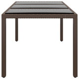 NNEVL Garden Table 190x90x75 cm Tempered Glass and Poly Rattan Brown