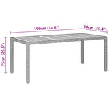 NNEVL Garden Table 190x90x75 cm Acacia Wood and Poly Rattan Black