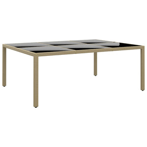 NNEVL Garden Table 200x150x75 cm Tempered Glass and Poly Rattan Beige