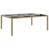 NNEVL Garden Table 200x150x75 cm Tempered Glass and Poly Rattan Beige