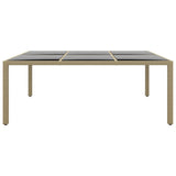 NNEVL Garden Table 200x150x75 cm Tempered Glass and Poly Rattan Beige