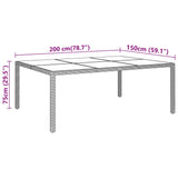 NNEVL Garden Table 200x150x75 cm Tempered Glass and Poly Rattan Beige