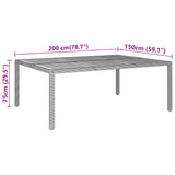 NNEVL Garden Table 200x150x75 cm Acacia Wood and Poly Rattan Black