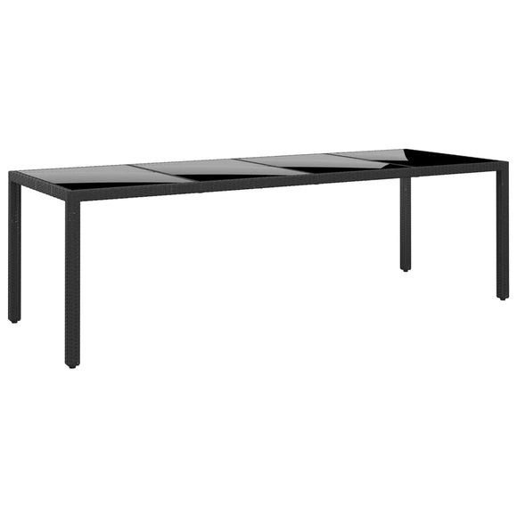 NNEVL Garden Table 250x100x75 cm Tempered Glass and Poly Rattan Black