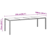 NNEVL Garden Table 250x100x75 cm Tempered Glass and Poly Rattan Black