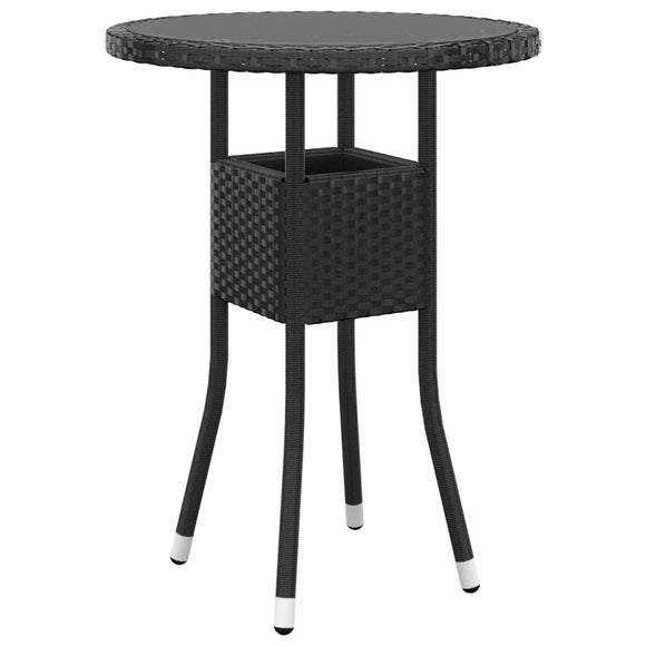 NNEVL Garden Table Ø60x75 cm Tempered Glass and Poly Rattan Black