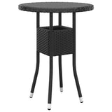 NNEVL Garden Table Ø60x75 cm Tempered Glass and Poly Rattan Black