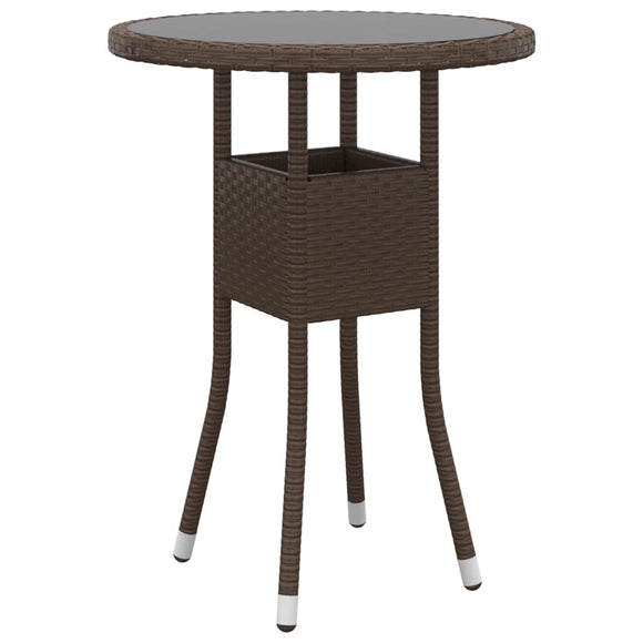 NNEVL Garden Table Ø60x75 cm Tempered Glass and Poly Rattan Brown
