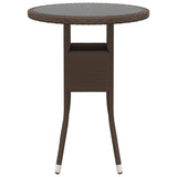 NNEVL Garden Table Ø60x75 cm Tempered Glass and Poly Rattan Brown