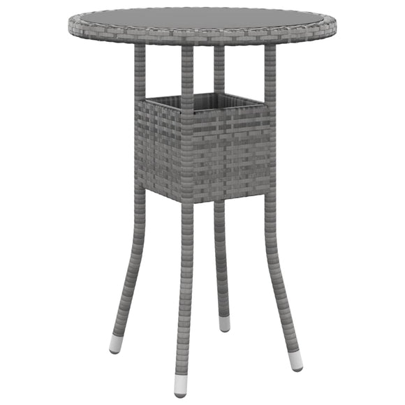 NNEVL Garden Table Ø60x75 cm Tempered Glass and Poly Rattan Grey