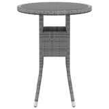 NNEVL Garden Table Ø60x75 cm Tempered Glass and Poly Rattan Grey