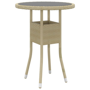 NNEVL Garden Table Ø60x75 cm Tempered Glass and Poly Rattan Beige