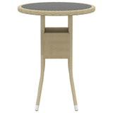 NNEVL Garden Table Ø60x75 cm Tempered Glass and Poly Rattan Beige
