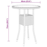 NNEVL Garden Table Ø60x75 cm Tempered Glass and Poly Rattan Beige