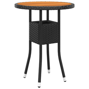 NNEVL Garden Table Ø60x75 cm Acacia Wood and Poly Rattan Black