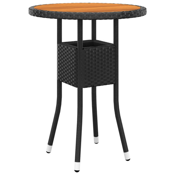NNEVL Garden Table Ø60x75 cm Acacia Wood and Poly Rattan Black