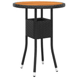 NNEVL Garden Table Ø60x75 cm Acacia Wood and Poly Rattan Black