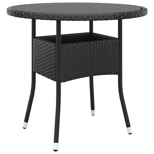 NNEVL Garden Table Ø80x75 cm Tempered Glass and Poly Rattan Black