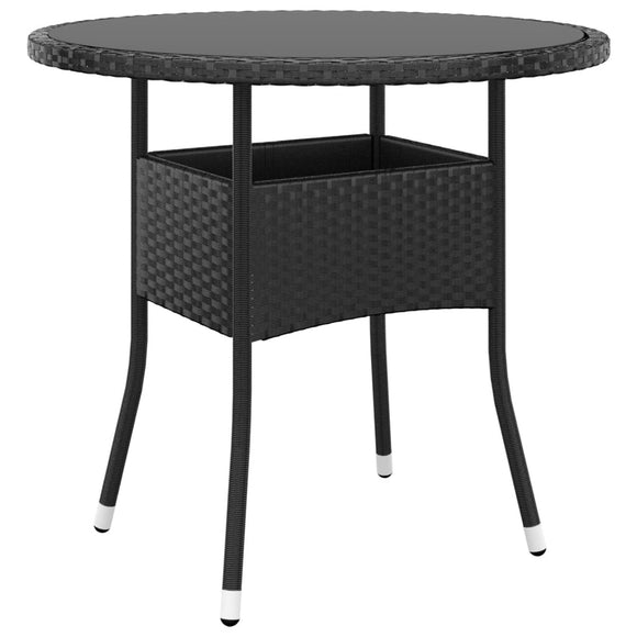 NNEVL Garden Table Ø80x75 cm Tempered Glass and Poly Rattan Black