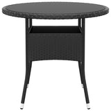 NNEVL Garden Table Ø80x75 cm Tempered Glass and Poly Rattan Black