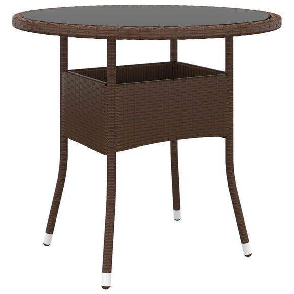 NNEVL Garden Table Ø80x75 cm Tempered Glass and Poly Rattan Brown