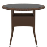 NNEVL Garden Table Ø80x75 cm Tempered Glass and Poly Rattan Brown