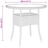 NNEVL Garden Table Ø80x75 cm Tempered Glass and Poly Rattan Brown