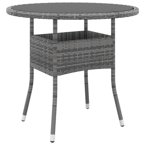 NNEVL Garden Table Ø80x75 cm Tempered Glass and Poly Rattan Grey