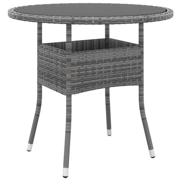 NNEVL Garden Table Ø80x75 cm Tempered Glass and Poly Rattan Grey
