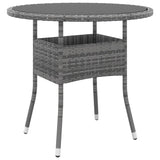 NNEVL Garden Table Ø80x75 cm Tempered Glass and Poly Rattan Grey