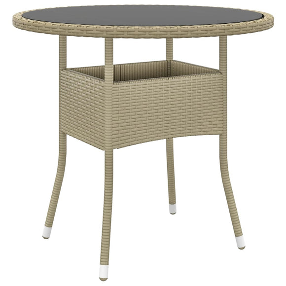 NNEVL Garden Table Ø80x75 cm Tempered Glass and Poly Rattan Beige