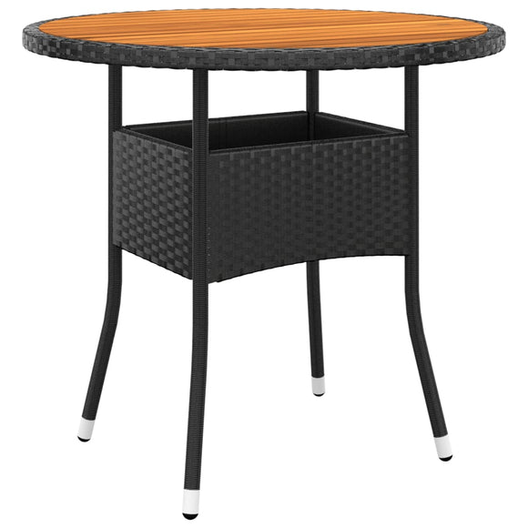 NNEVL Garden Table Ø80x75 cm Acacia Wood and Poly Rattan Black