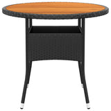 NNEVL Garden Table Ø80x75 cm Acacia Wood and Poly Rattan Black