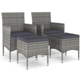 NNEVL 4 Piece Garden Chair and Stool Set Poly Rattan Grey