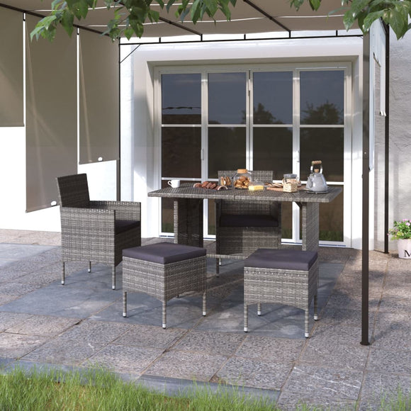 NNEVL 4 Piece Garden Chair and Stool Set Poly Rattan Grey