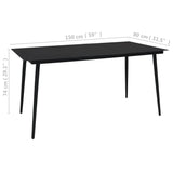NNEVL Garden Dining Table Black 150x80x74 cm Steel and Glass