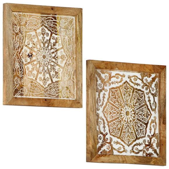 NNEVL Hand-Carved Wall Panels 2 pcs Solid Mango Wood 60x60x2.5 cm