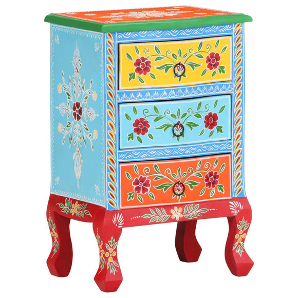 NNEVL Hand Painted Bedside Cabinet 40x30x60 cm Solid Mango Wood