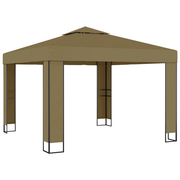 NNEVL Gazebo with Double Roof 3x3x2.7 m Taupe 180 g/m²