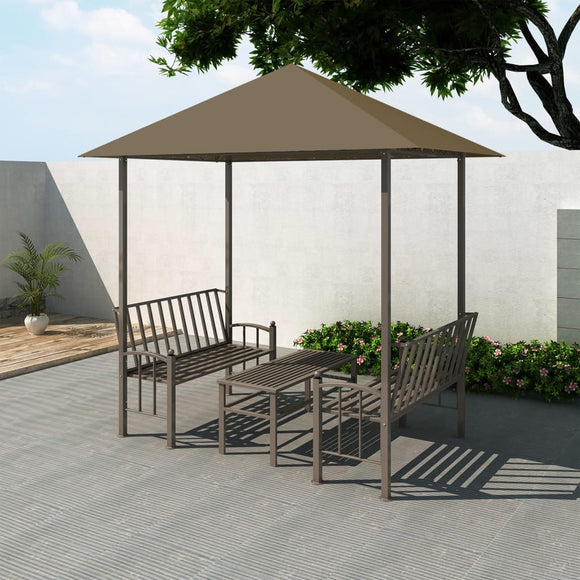 NNEVL Garden Pavilion with Table and Benches 2.5x1.5x2.4 m Taupe 180 g/m²